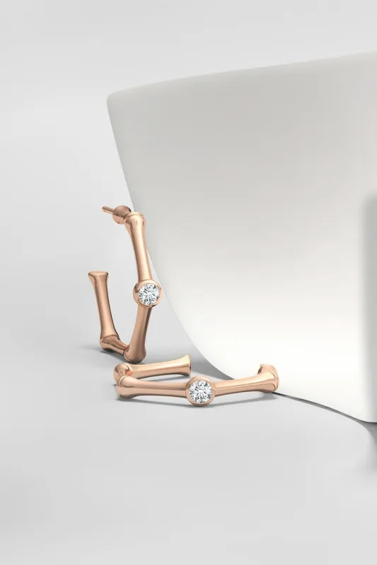 Indochine 14k Bamboo Hexagon Diamond Center Hoop Earrings made by Natori