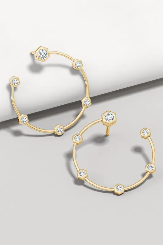 Indochine 14k Small 6-Diamond Side-Facing Open Hoop Earrings made by Natori