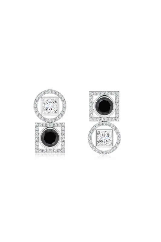 Infinity 14K Gold with Black & White Diamond Two Stone Earrings sold by Natori