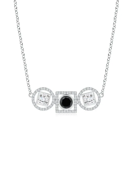 Infinity 14K Gold with Black & White Diamond Three Stone Halo Necklace sold by Natori