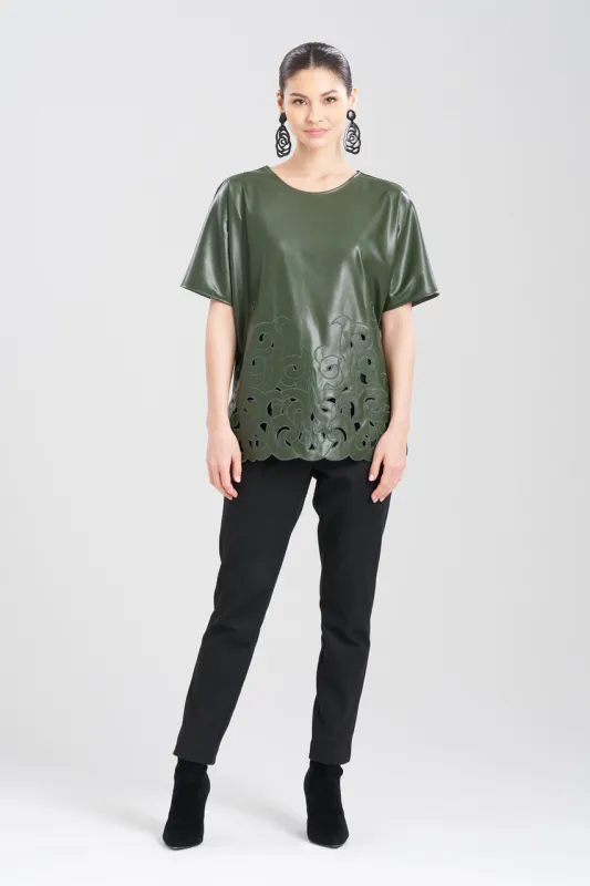 Vegan Luxe Lambskin Embroidered T-Shirt Tunic sold by Natori