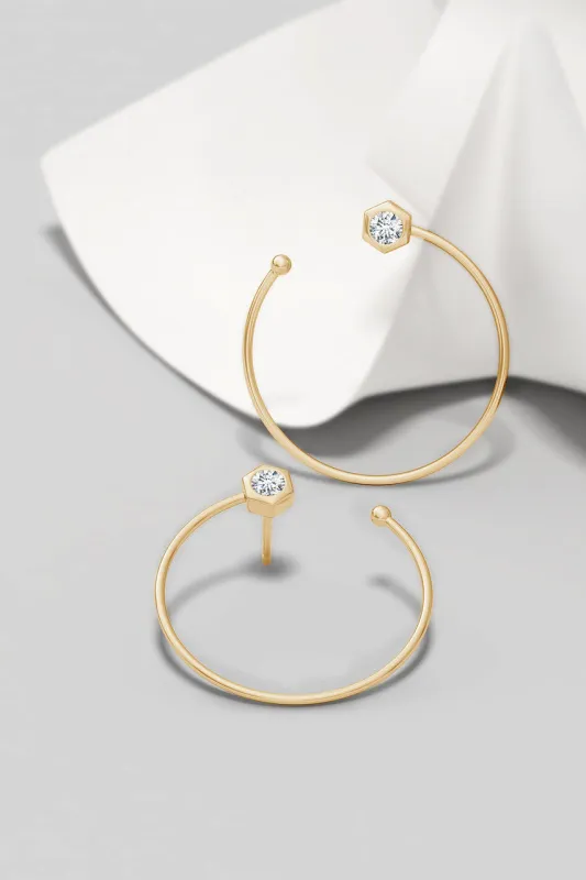 Indochine 14k Small Diamond  Side-Facing Open Hoop Earrings made by Natori
