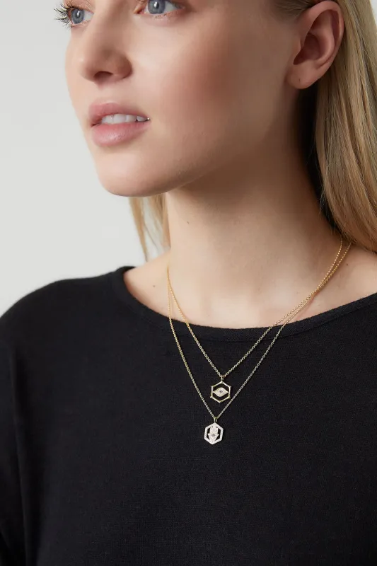 Indochine Spirit 14k Bamboo Frame Hamsa Diamond Pendant Necklace made by Natori