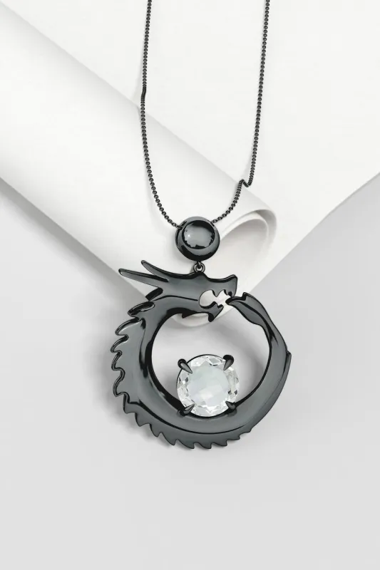 Dragon Midnight Silver & White Topaz Slider Pendant Necklace sold by Natori