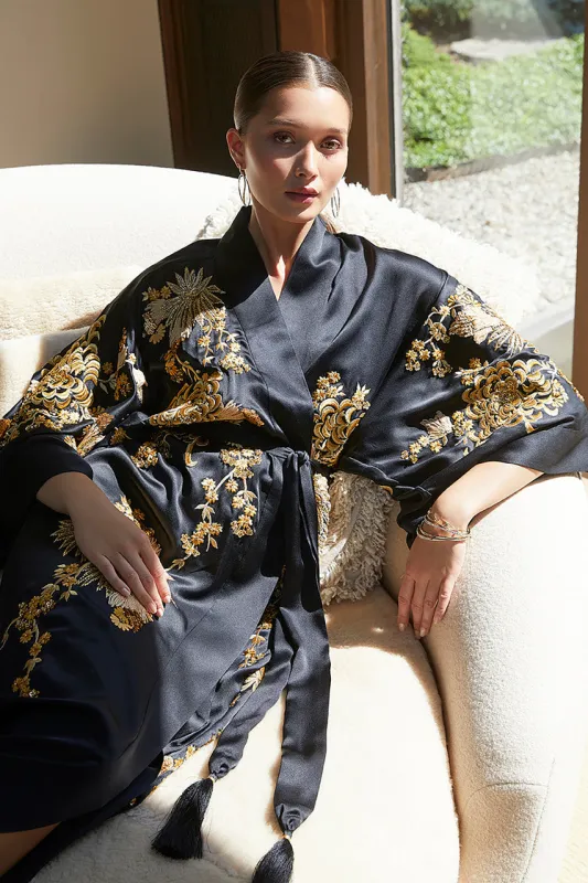 Couture Floral Embroidery Silk Robe sold by Natori