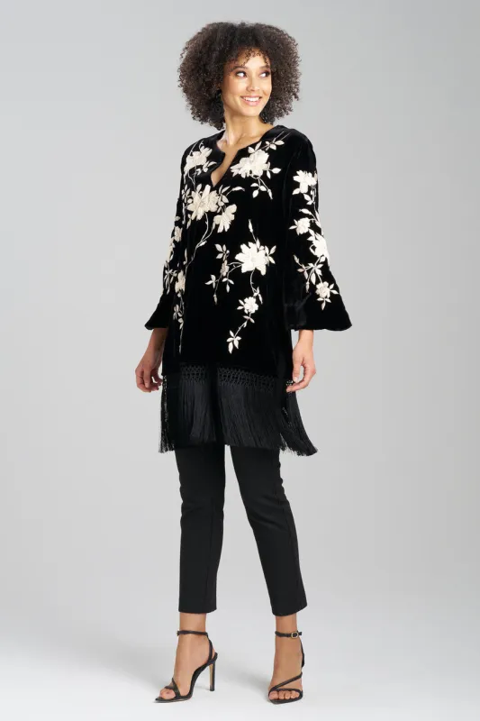 Couture Velvet Silk Embroidered Fringe Tunic sold by Natori