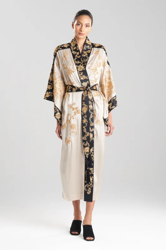 Couture Dragon Embroidered Drop Sleeve Silk Robe sold by Natori