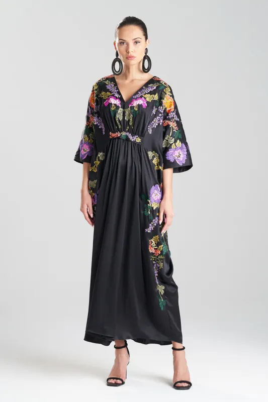 Couture Kairaku Garden Embroidered Silk Caftan sold by Natori