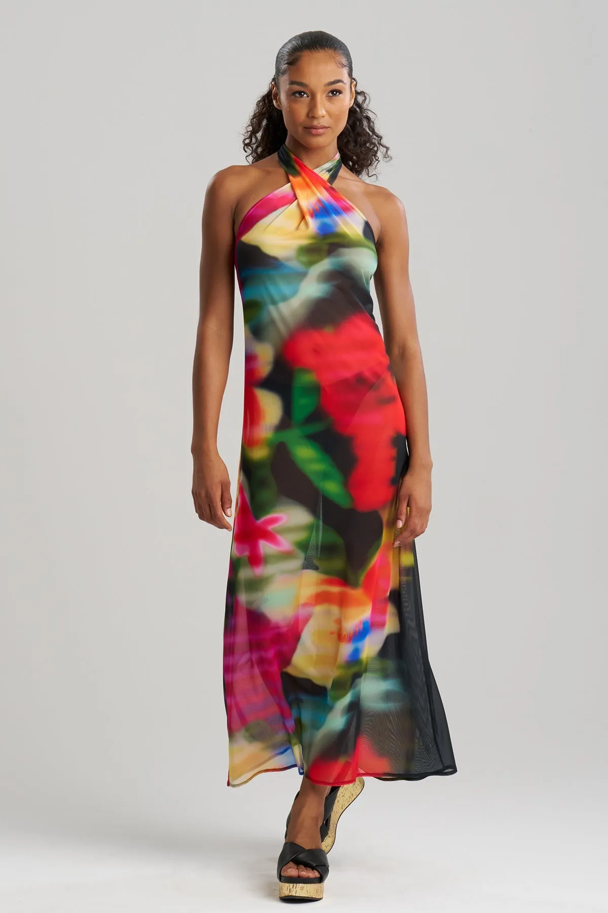 Floral Mirage Printed Mesh Halter Dress sold by Natori