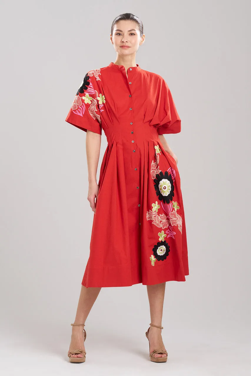 Cotton Poplin Embroidered Maxi Pleated Dress sold by Natori