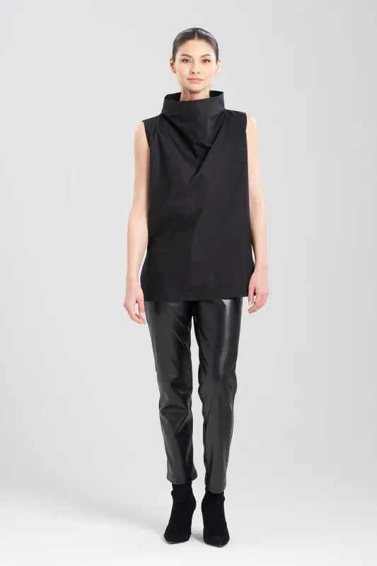 Cotton Poplin Funnel Neck Top sold by Natori