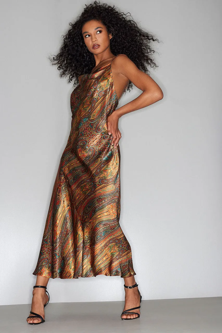Paisley Cowl Neck Silk Slip Dress sold by Natori
