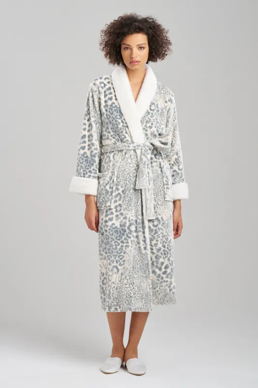 Cashmere Leopard Faux Fur Collar Robe sold by Natori