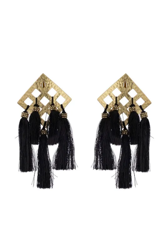 Gold Plated Brass Geo Tassel Clip Earrings sold by Natori