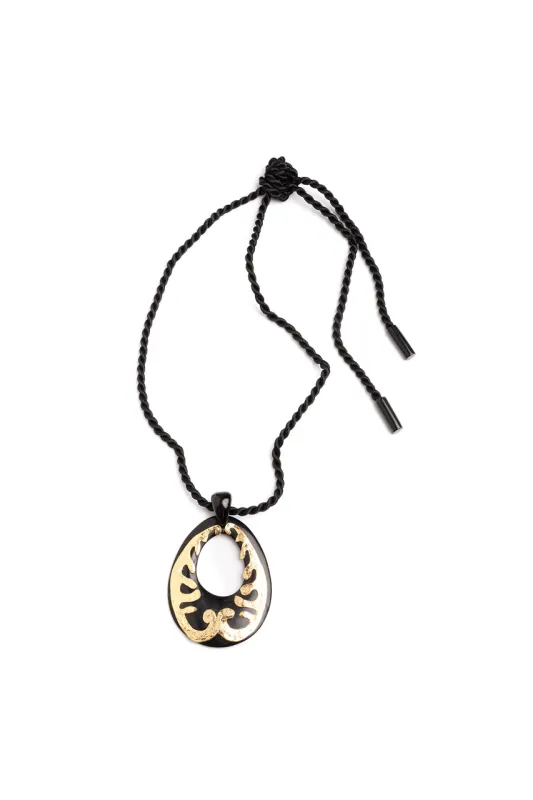 Buffalo Horn Gold Scroll Oval Pendant Necklace sold by Natori