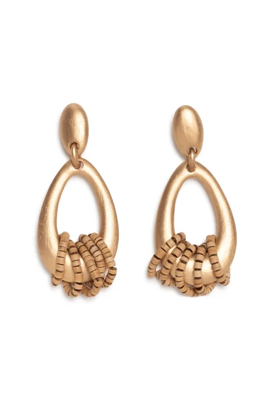 Acacia Wood Gold Hoop Beaded Earrings sold by Natori