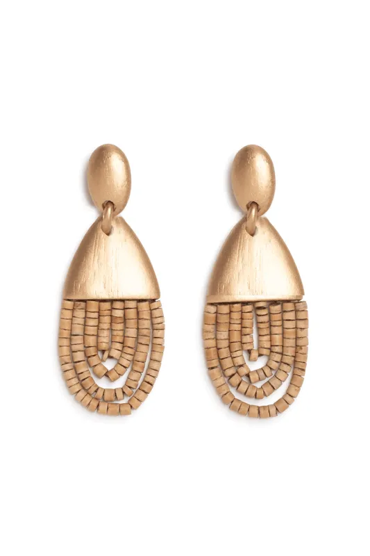 Acacia Wood Gold Drop Beaded Earrings sold by Natori