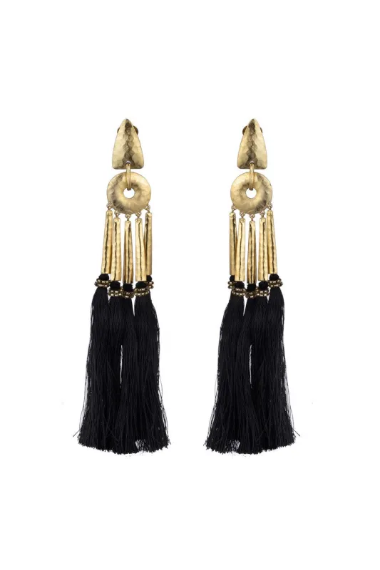 Gold Plated Brass Tassel Clip Earrings sold by Natori