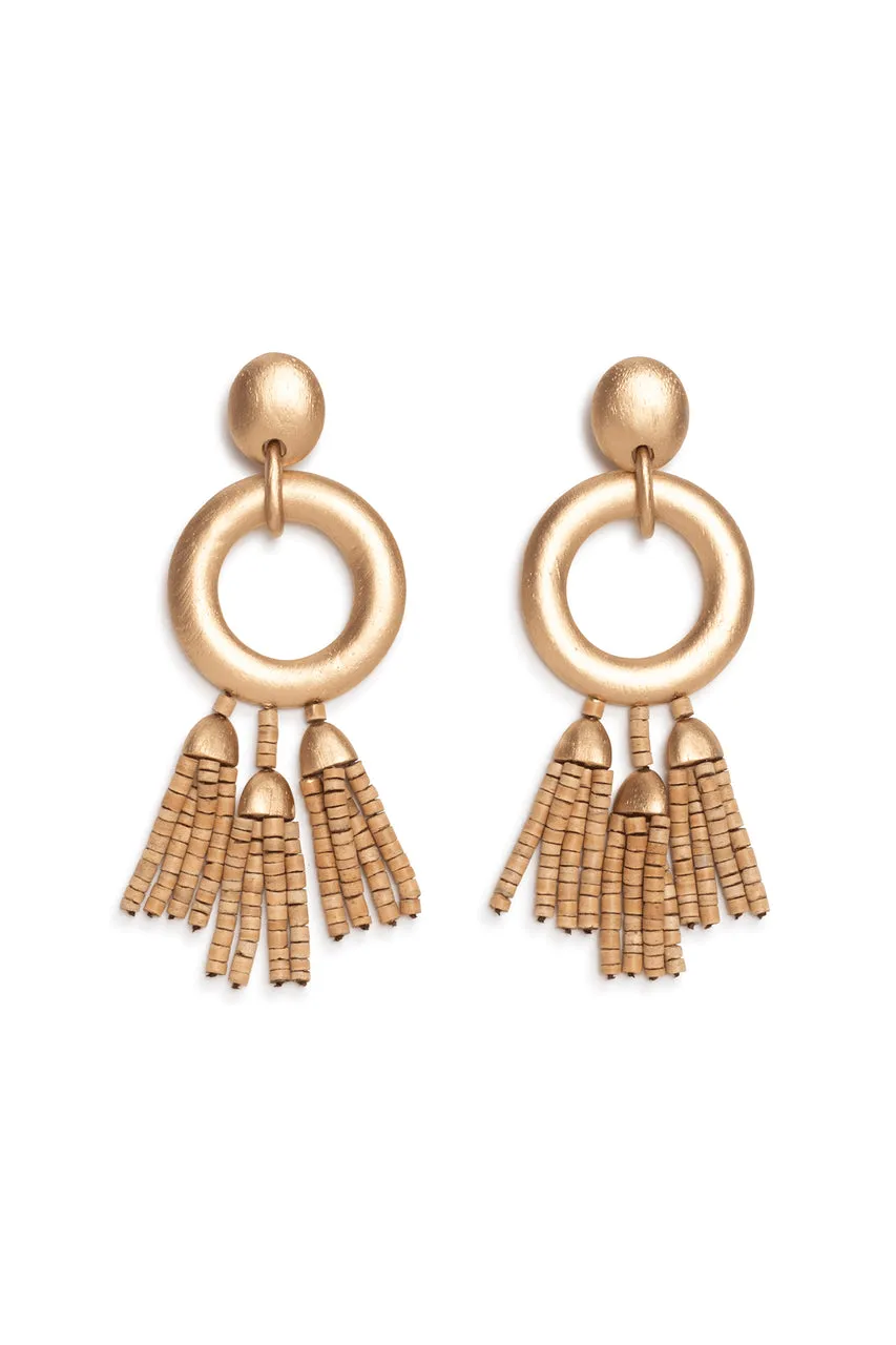 Acacia Wood Gold Fringe Beaded Earrings sold by Natori