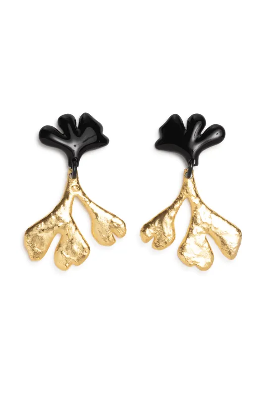 Gold Plated Leaf Large Two Tone Earrings sold by Natori