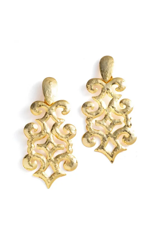 Gold Plated Brass Teardrop Cut Out Earrings sold by Natori