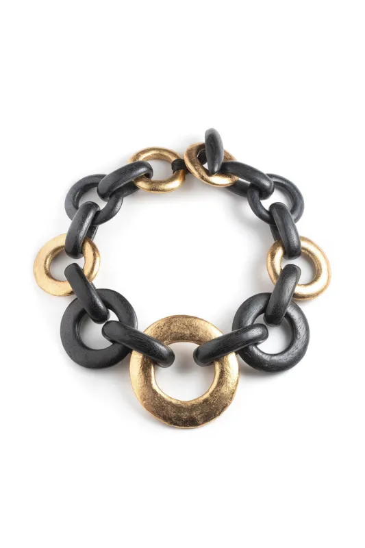 Acacia Wood and Gold Plated Circle Chain Necklace sold by Natori