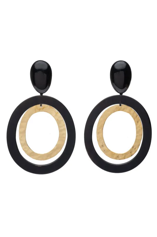 Buffalo Horn and Gold Double Hoop Clip Earrings sold by Natori