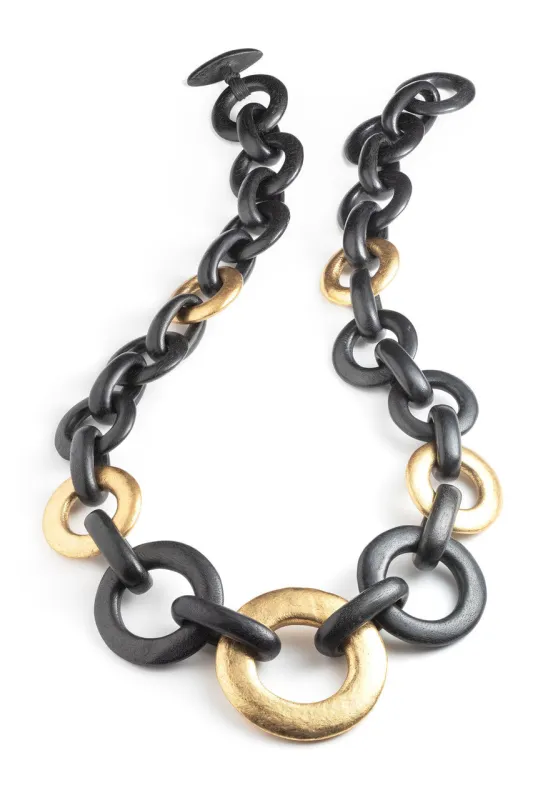 Acacia Wood and Gold Plated Circle Chain Link Necklace sold by Natori