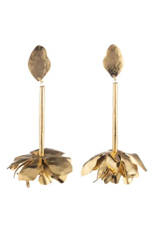 Gold Plated Brass Floral Drop Earrings sold by Natori