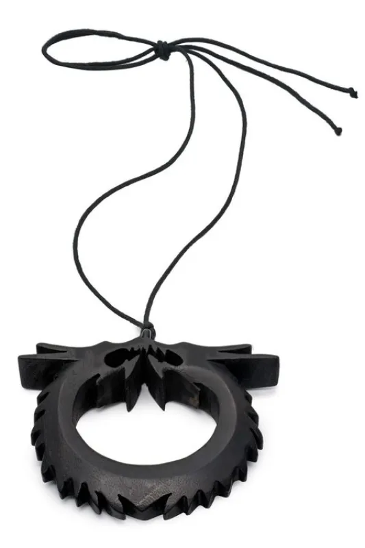 Acacia Wood Double Dragon Necklace sold by Natori