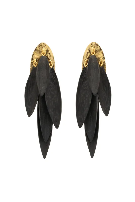 Acacia Wood and Gold Plated Leaf Earrings sold by Natori