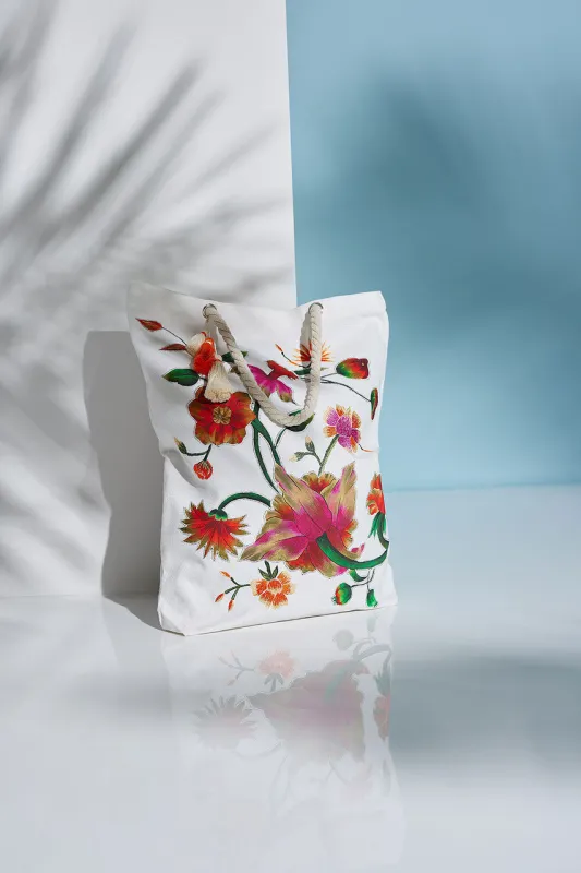 Chikayo Embroidered Canvas Tote Bag sold by Natori