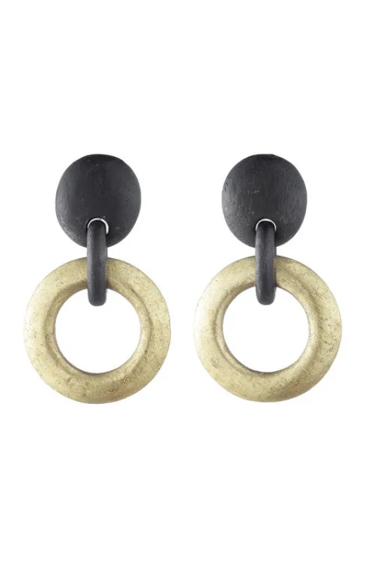 Acacia Wood and Gold Plated Hoop Earrings sold by Natori