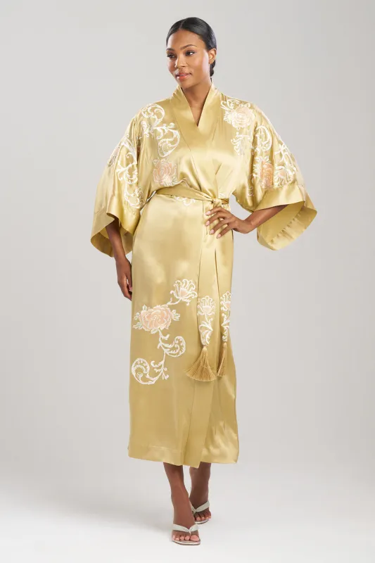 Key Essentials Embroidered Floral Scroll Tassel Silk Robe sold by Natori