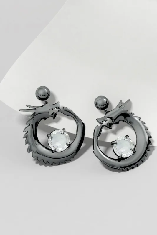 Dragon Midnight Silver and White Topaz Dangler Earrings sold by Natori