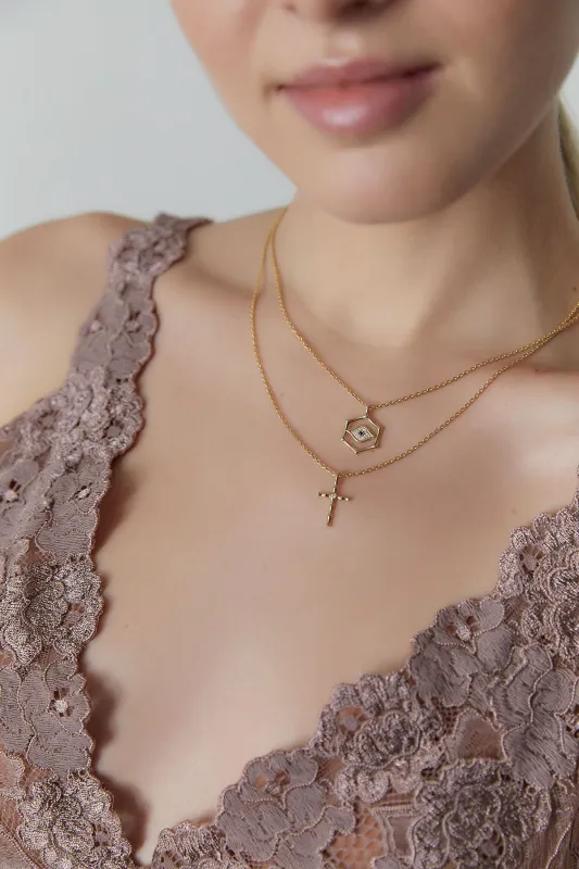 Indochine Spirit 14k Bamboo Cross Diamond Pendant Necklace made by Natori