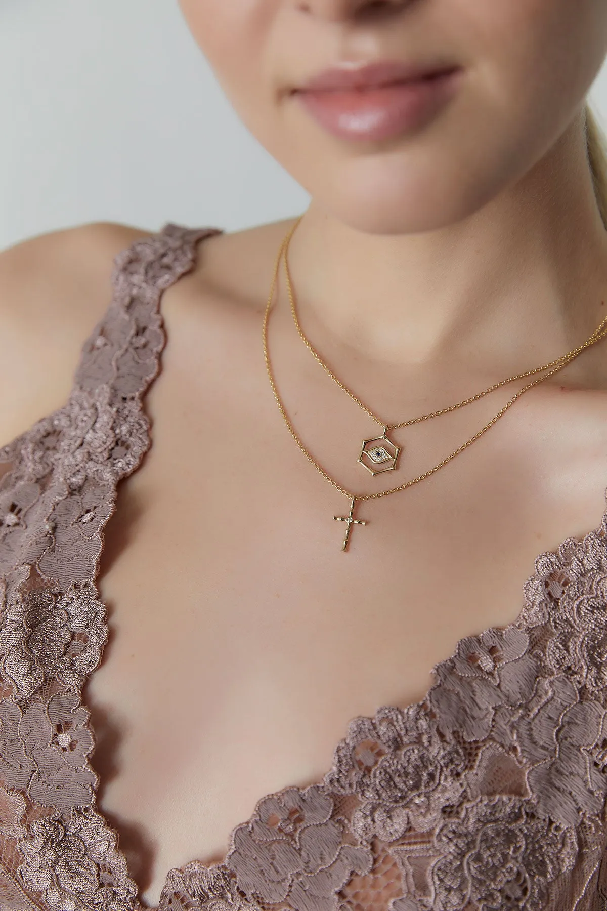 Indochine Spirit 14k Bamboo Cross Diamond Pendant Necklace sold by Natori