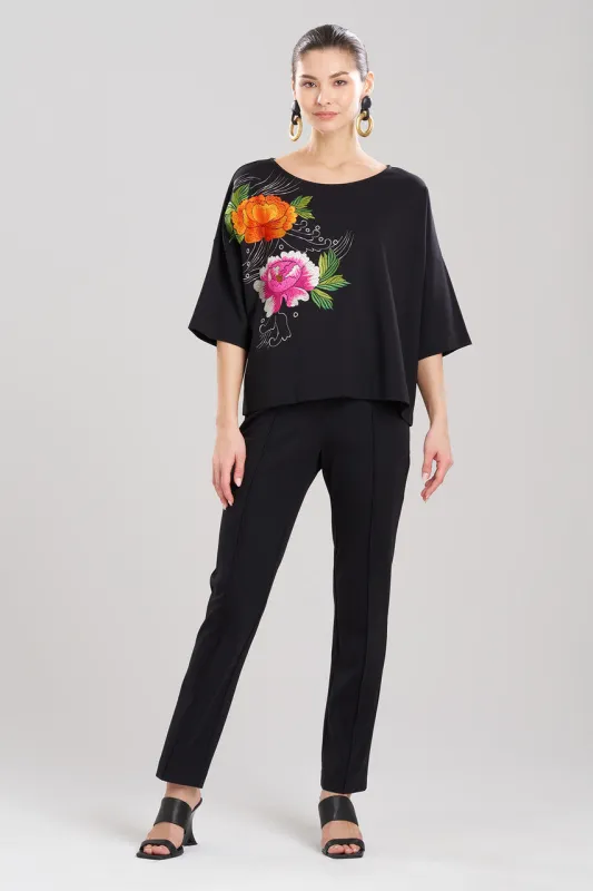 Light Weight Ponte Embroidered Boat Neck Top sold by Natori