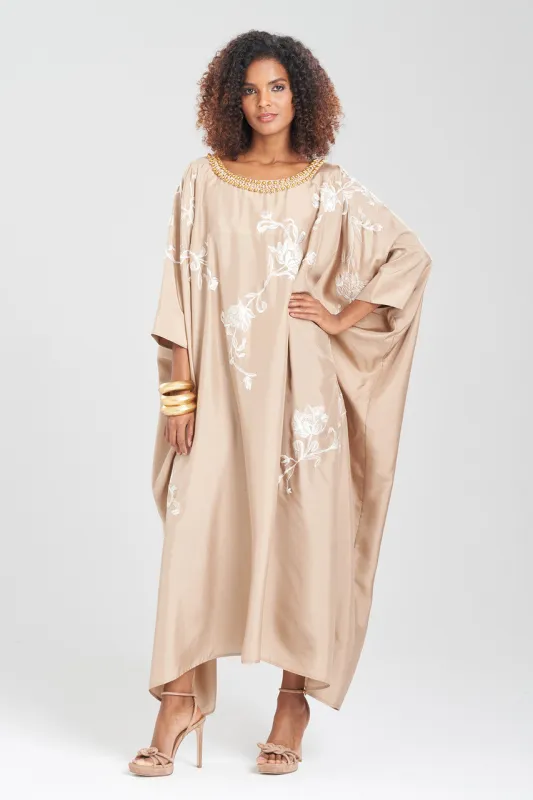 Shinjo Habotai Embroidered Silk Caftan sold by Natori