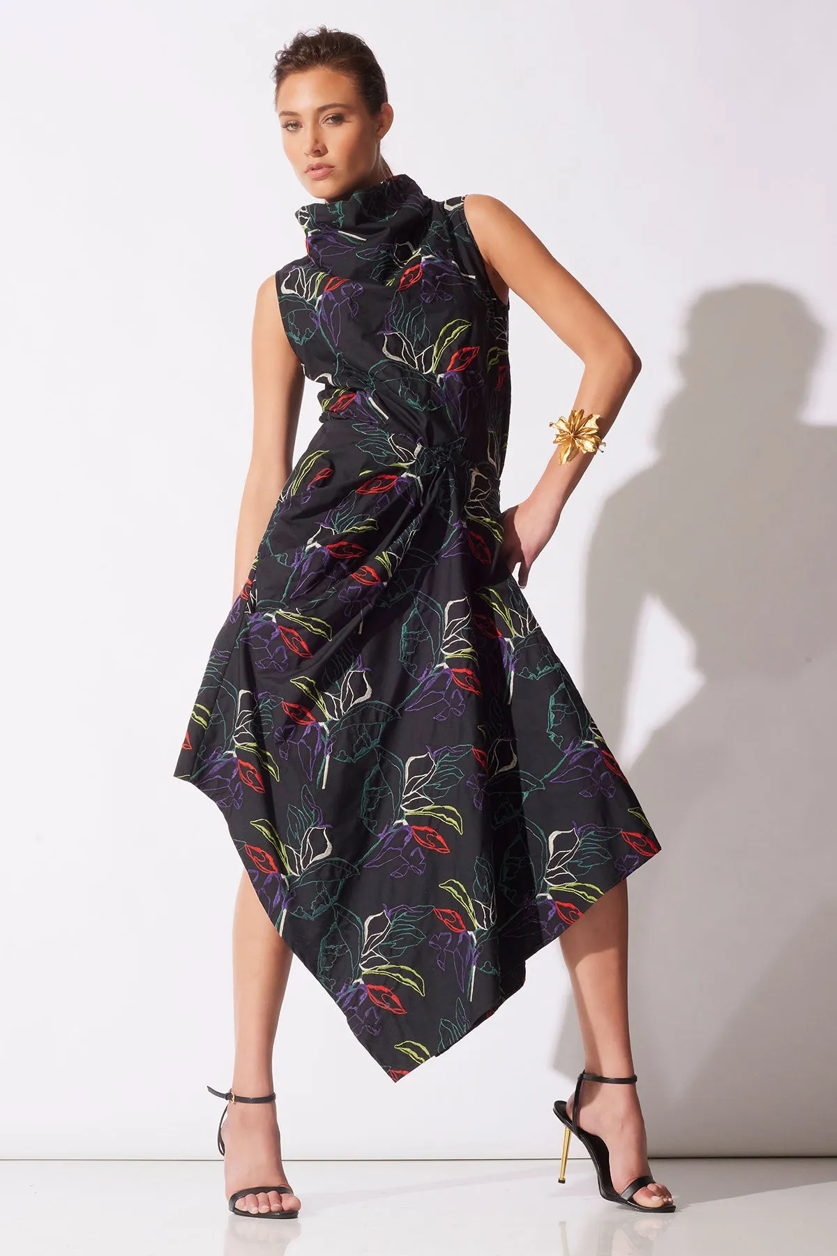 Yoru Embroidered Cotton Poplin Origami Asymmetric Skirt sold by Natori