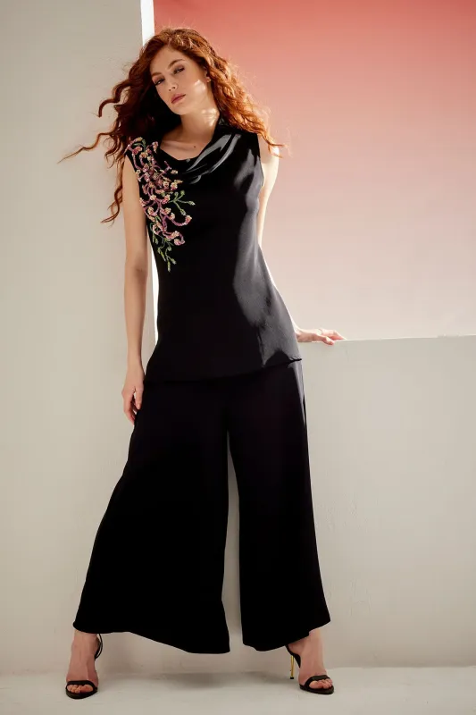 Couture Silk Crepe Embellished Funnel Neck Top sold by Natori