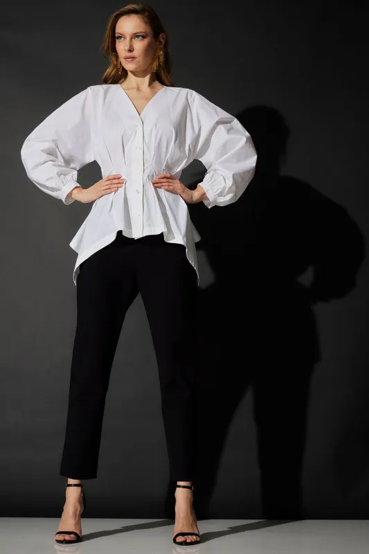 Cotton Poplin V-Neck Pleated Shirt sold by Natori