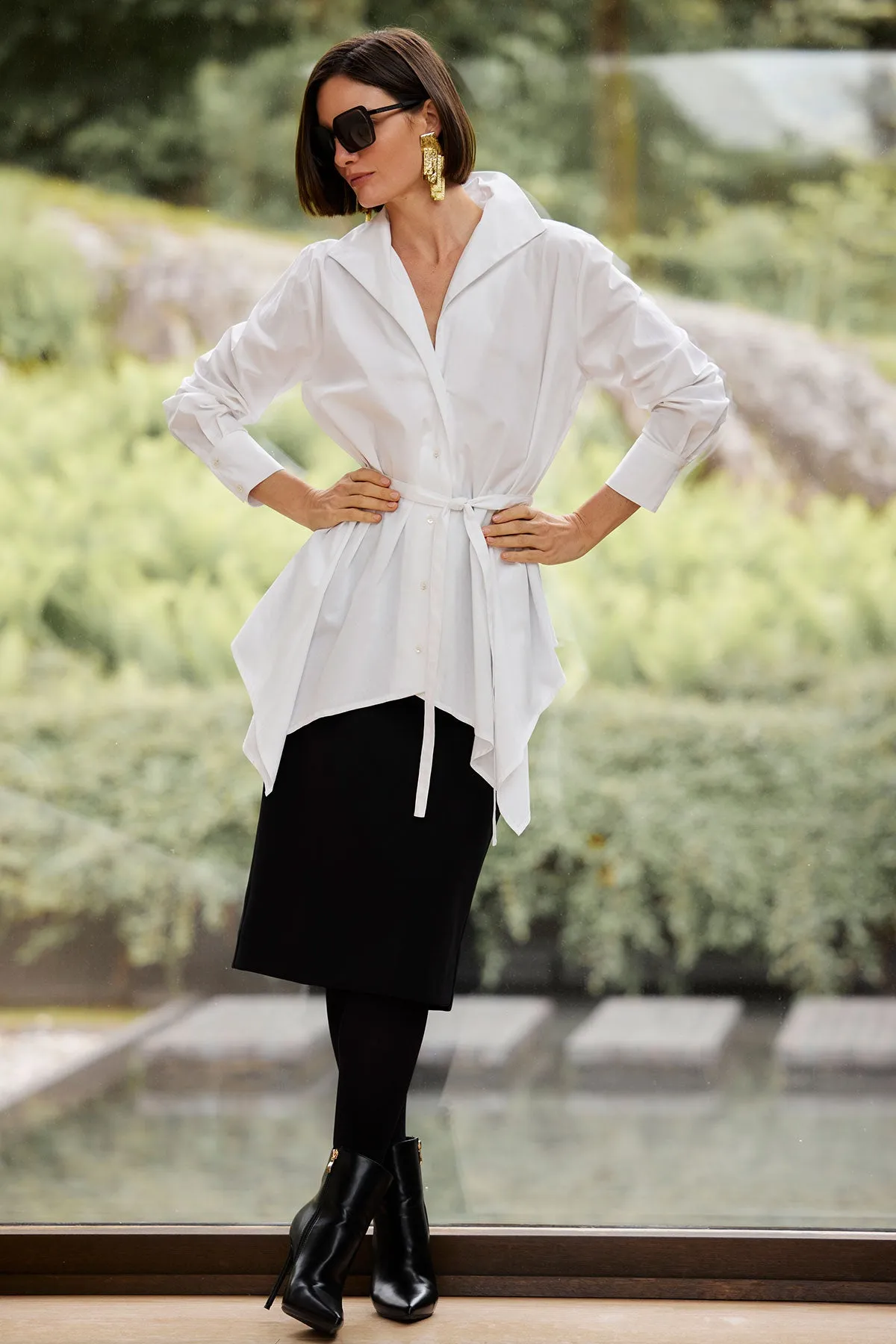 Cotton Poplin Handkerchief Hem Shirt sold by Natori