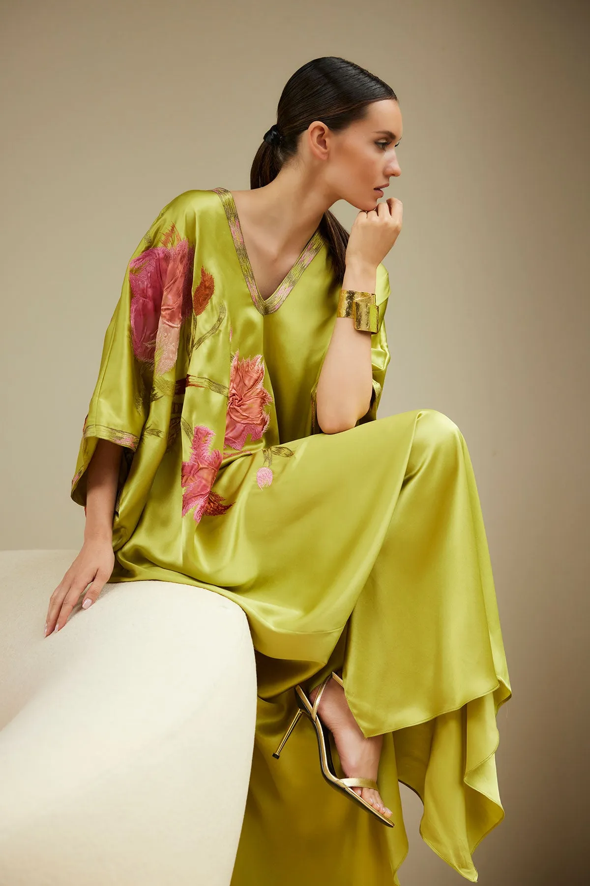 Couture Brushstroke Embellished Cocoon Silk Caftan sold by Natori product image thumbnail 4
