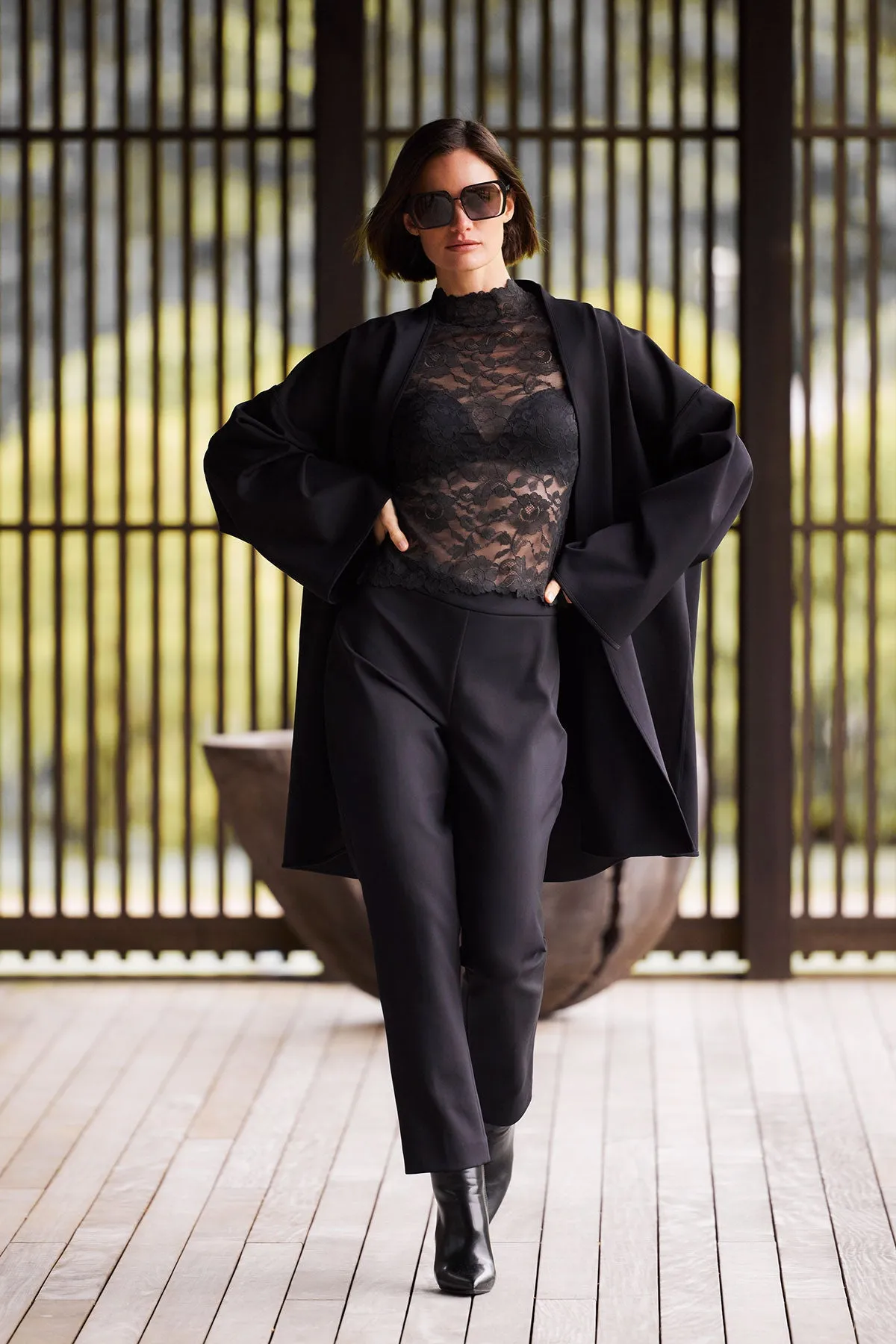 Techno Crepe Trapeze Coat sold by Natori