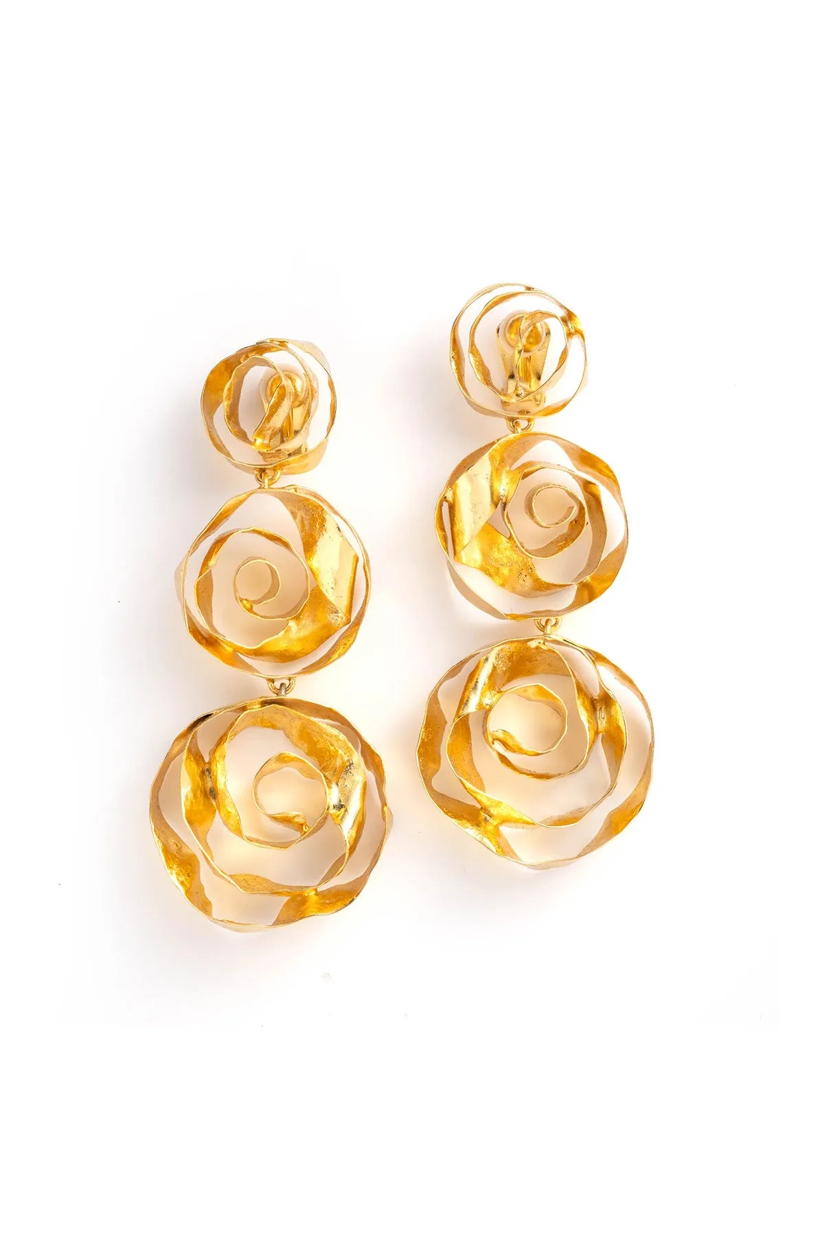 Rosette Gold Plated Three Tier Earrings sold by Natori