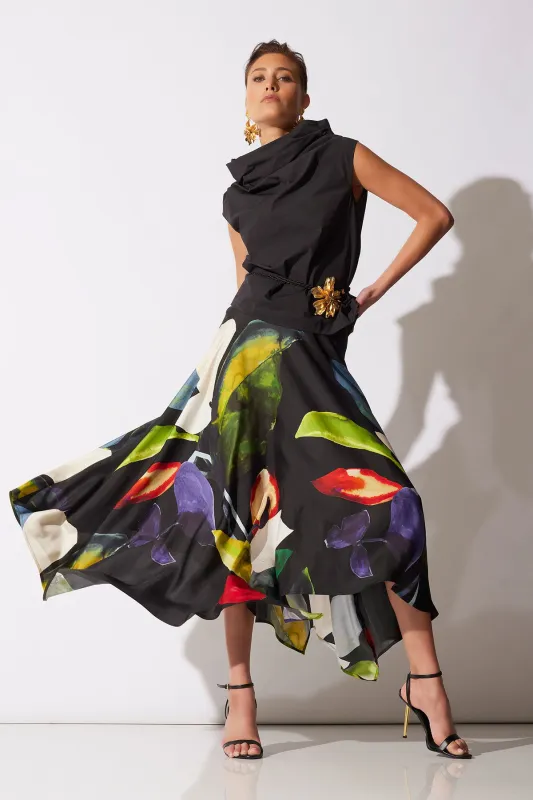 Yoru Silk Twill Origami Maxi Skirt sold by Natori