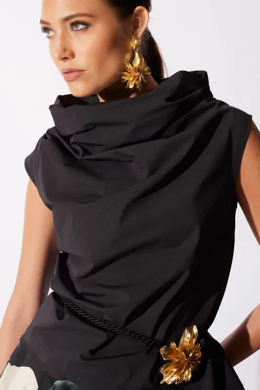 Tech Cotton Taffeta Asymmetric Funnel Neck Top sold by Natori