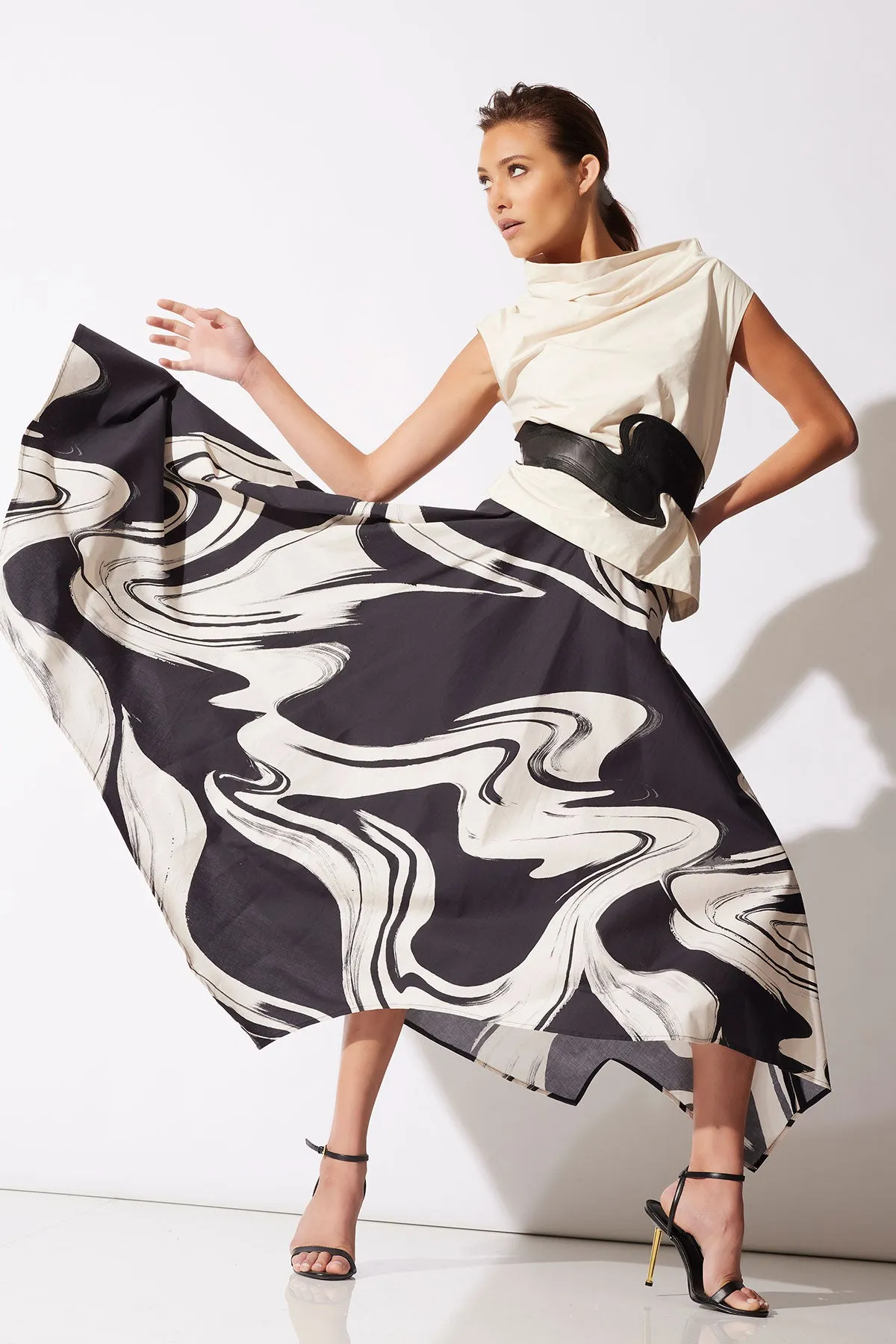 Tech Cotton Taffeta Asymmetric Funnel Neck Top sold by Natori