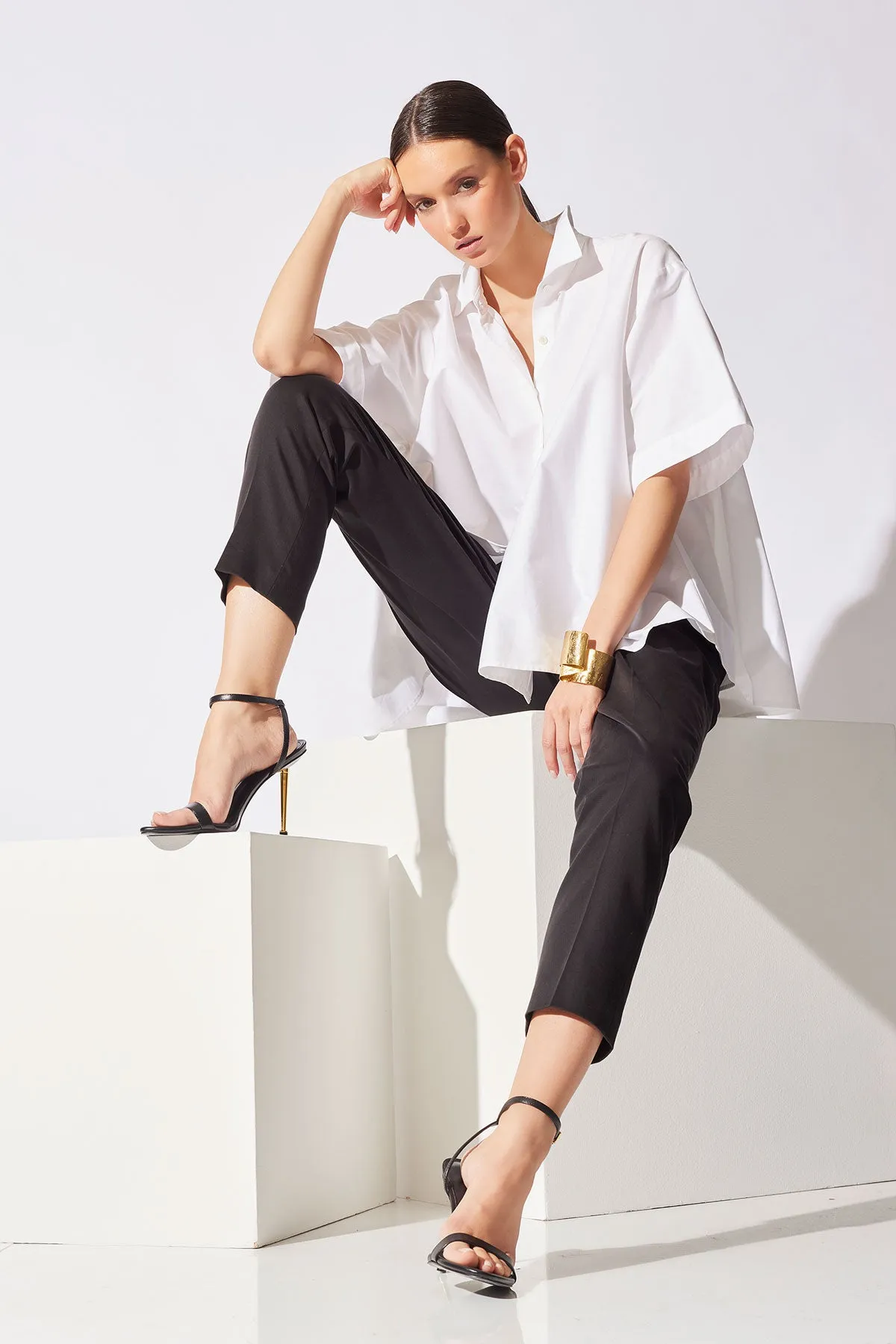 Cotton Poplin Short Sleeve Trapeze Shirt sold by Natori